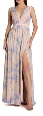 Mac Duggal Women's Sleeveless Pleated Chiffon V-Neck Gown
