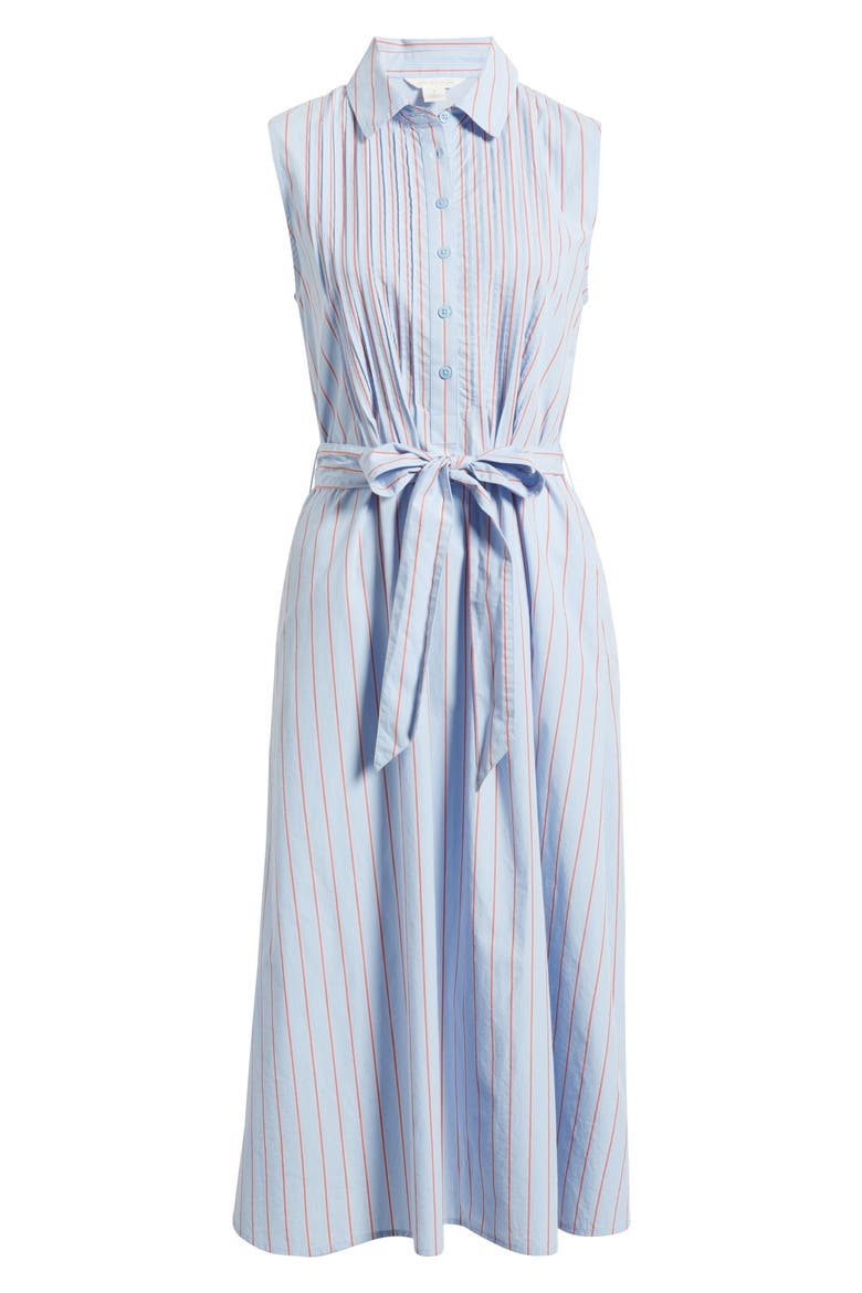 Pintuck Tie Waist Cotton Shirtdress, Alternate, color, BLUE WINDSURFER JEN STRIPE