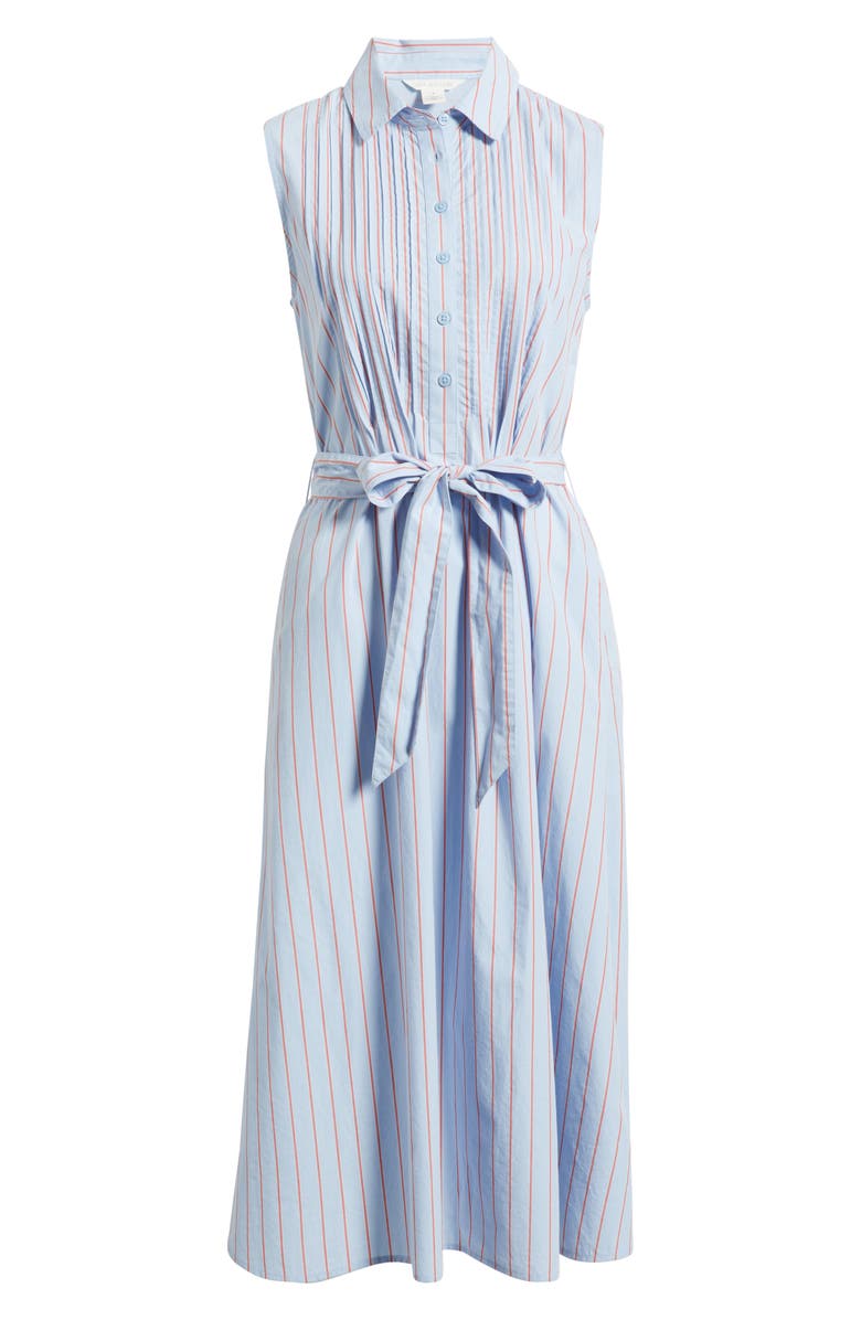 Caslon<sup>®</sup> Pintuck Tie Waist Cotton Shirtdress, Alternate, color, Blue Windsurfer Jen Stripe