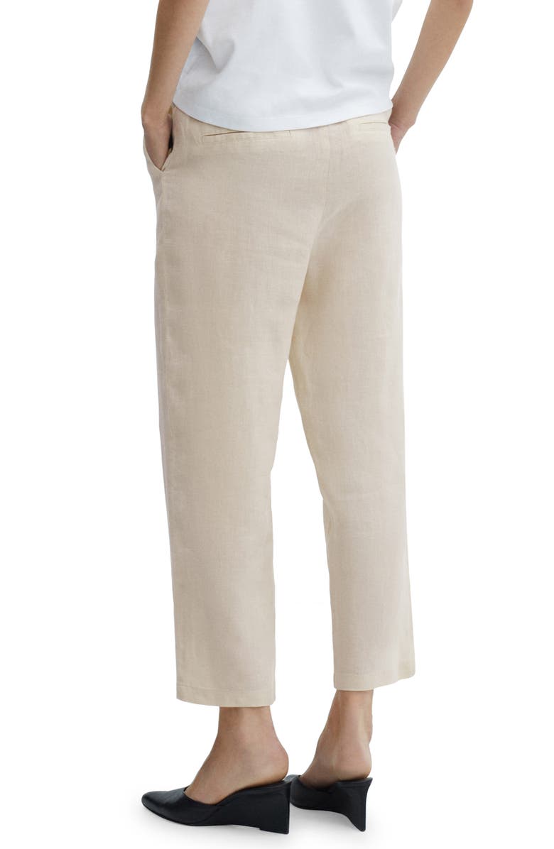 MANGO Elastic Waist Crop Straight Leg Linen Pants, Alternate, color, Ecru