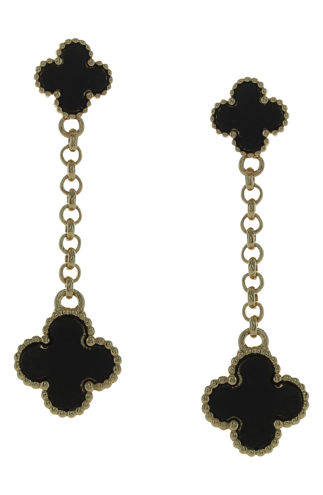 OLIVIA WELLES Onyx Clover Earrings