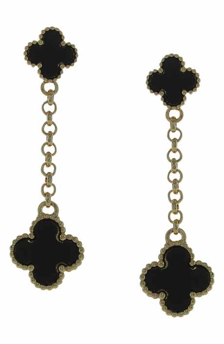 OLIVIA WELLES Onyx Clover Earrings