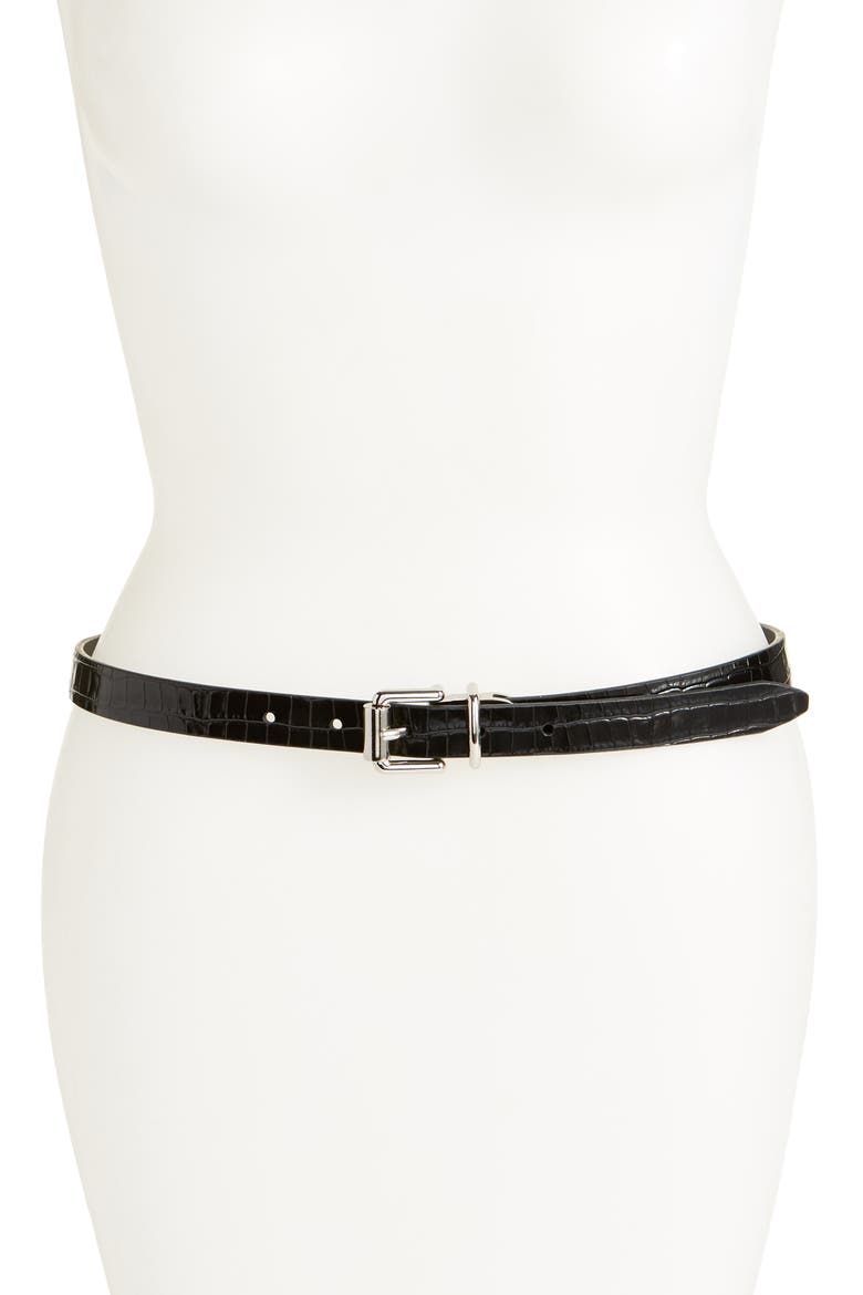 Reversible Leather Skinny Belt, Main, color, BLACK