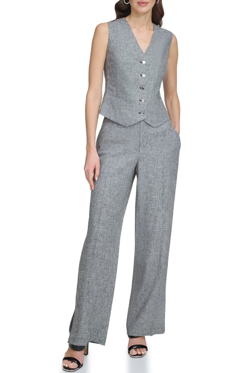 DKNY Check Linen Blend Suiting Vest, Alternate, color, Black/ White