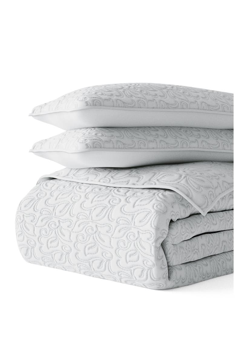 All Season Floral Stitch 3-Piece Down Alternative Quilt Set, Alternate, color, LIGHT GRAY