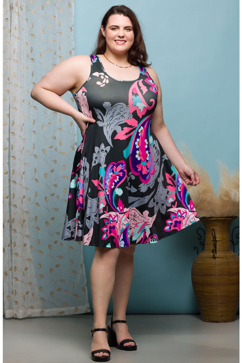 Print Sleeveless A-Line Dress, Alternate, color, PINK MULTI