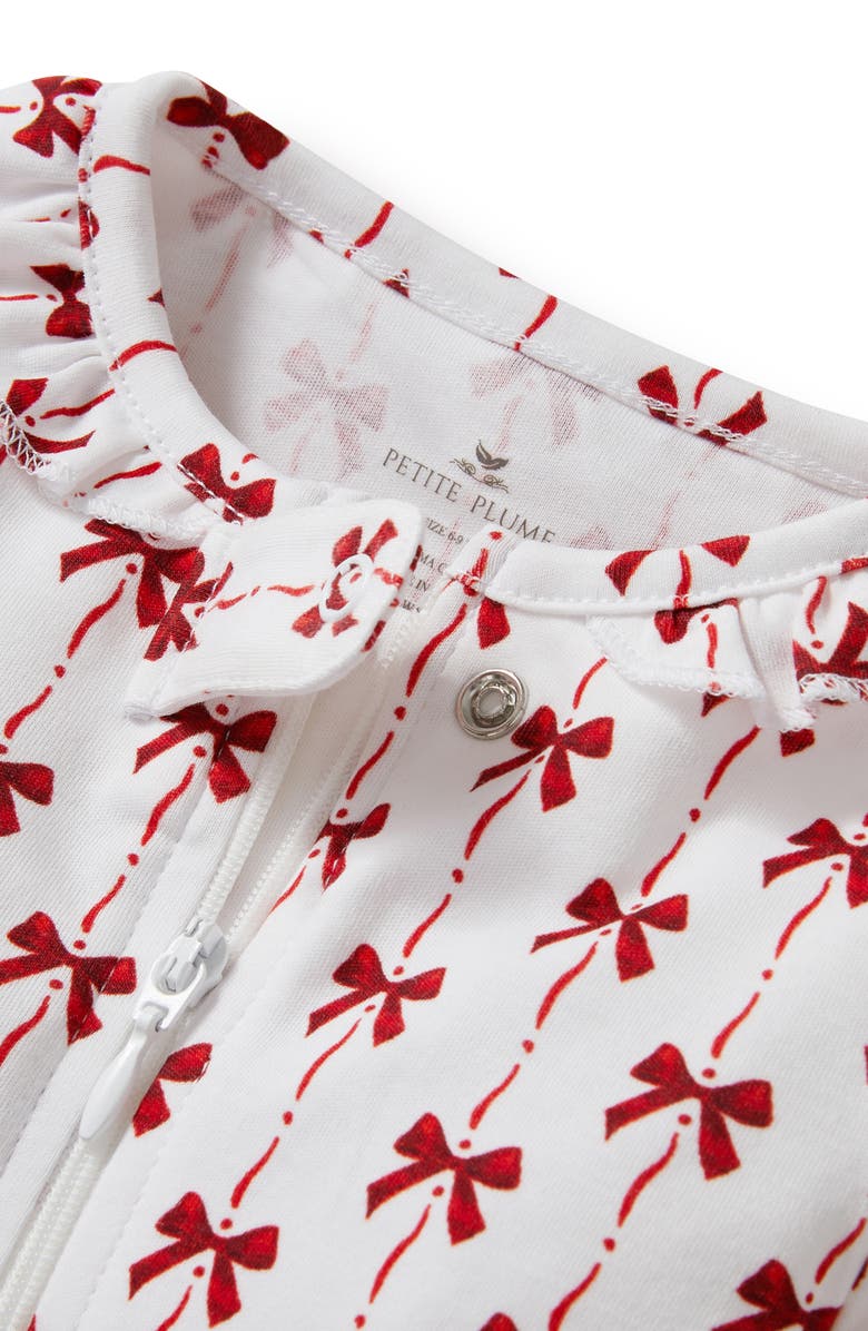 Petite Plume Blissful Bows Fitted One-Piece Pima Cotton Pajamas, Alternate, color, Red