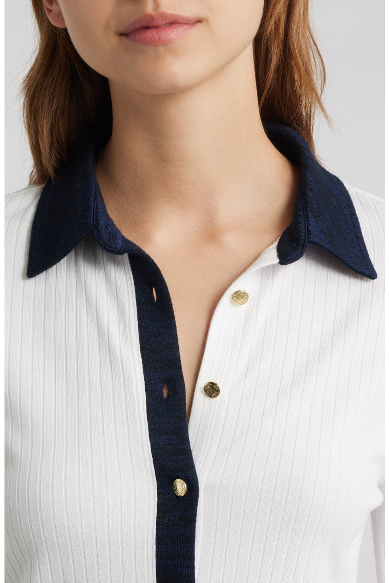 Contrast Trim Rib Button-Up Shirt, Alternate, color, WHITE