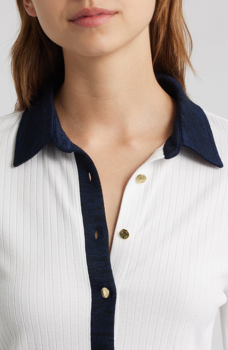 rag & bone Contrast Trim Rib Button-Up Shirt, Alternate, color, White