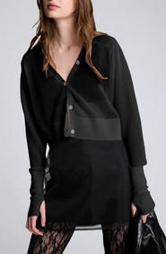 Kenneth Cole Crop Sheer Saddle Shoulder Cardigan