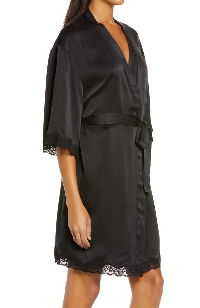 Papinelle Lace Trim Silk Short Robe, Alternate, color,
