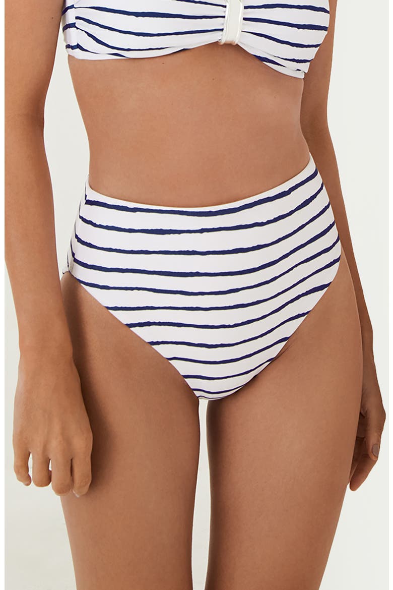 Symphonie Bela Stripe High Waist Bikini Bottoms, Main, color, WHITE