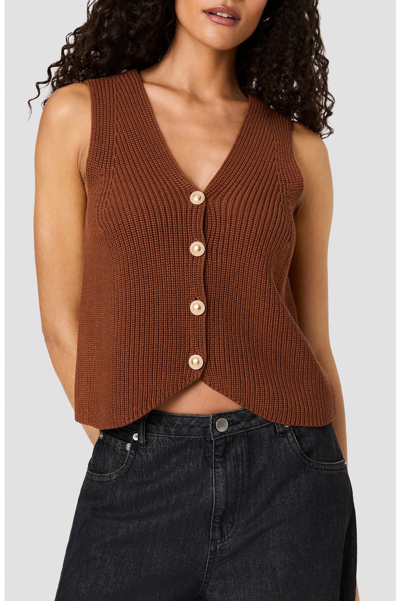 Mozart Rib V-Neck Vest, Main, color, CHESTNUT BROWN