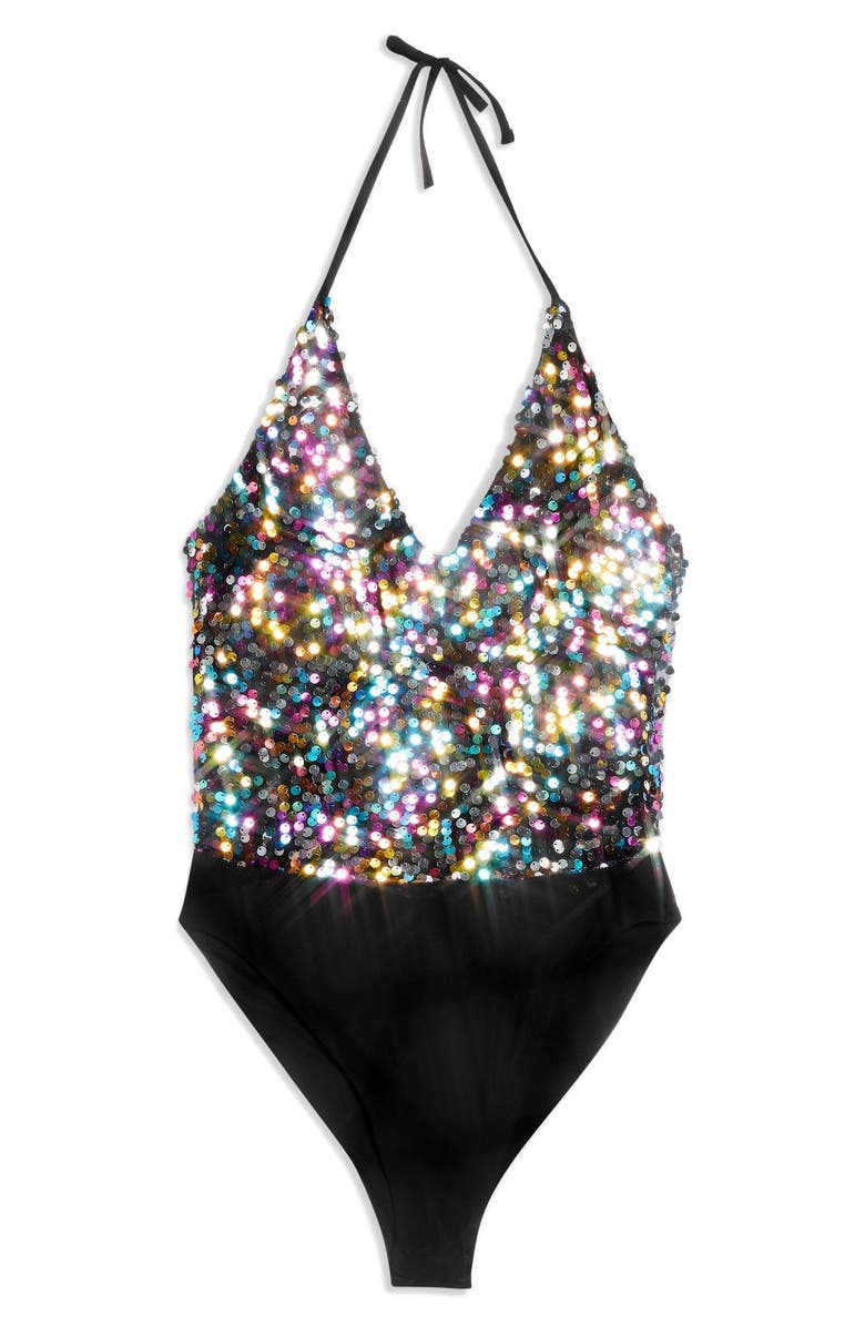 Topshop Rainbow Sequin Bodysuit, Alternate, color, 