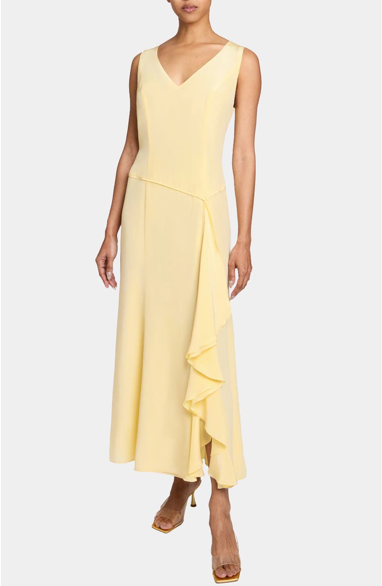 Santorelli EMERSON Sleeveless Silk Midi Dress with Skirt Side Cascading Ruffles, Main, color, Chamomile