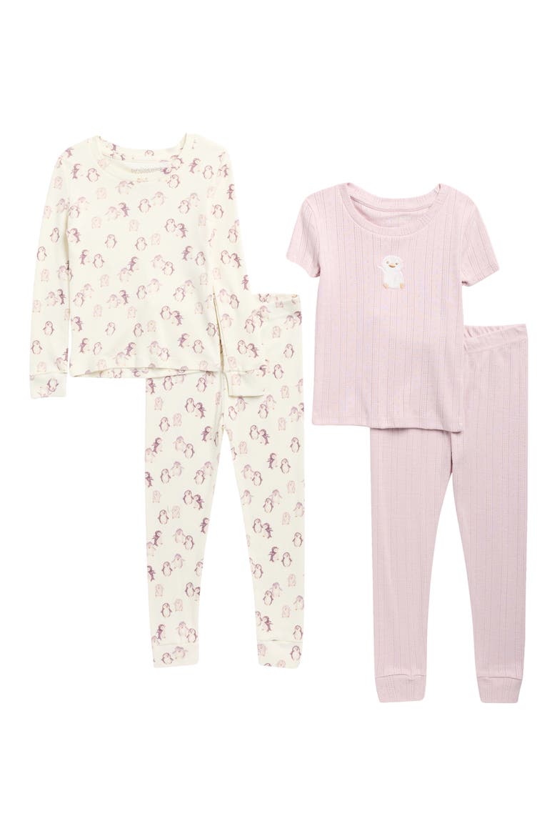 Assorted Floral 2-Pack Fitted Organic Cotton Two-Piece Pajamas, Main, color, PINK
