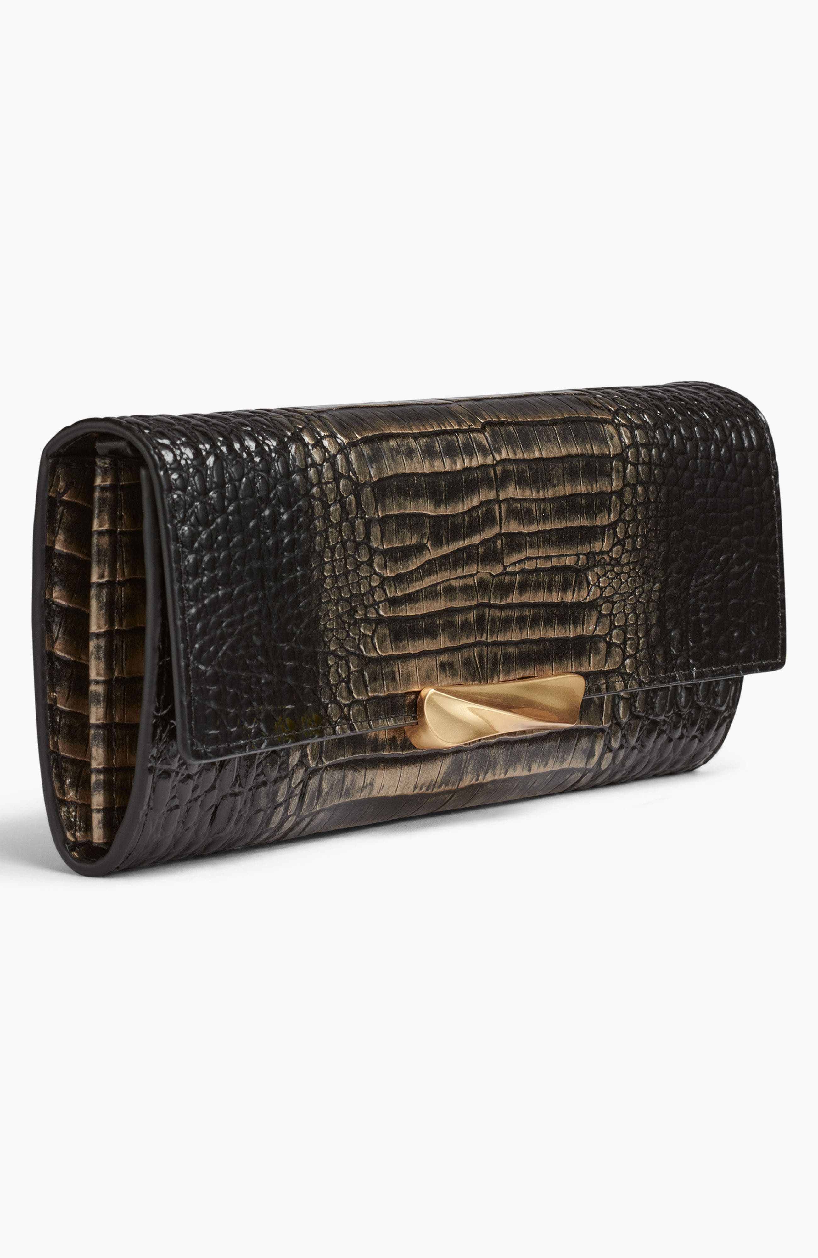 Donna Karan New York Amagansett Metallic Croco Wallet, Alternate, color, Black/Gold