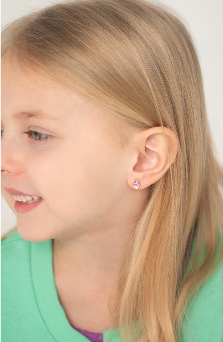 In Season Jewelry 14k Colorful Cupcake Earrings, Alternate, color, Pink