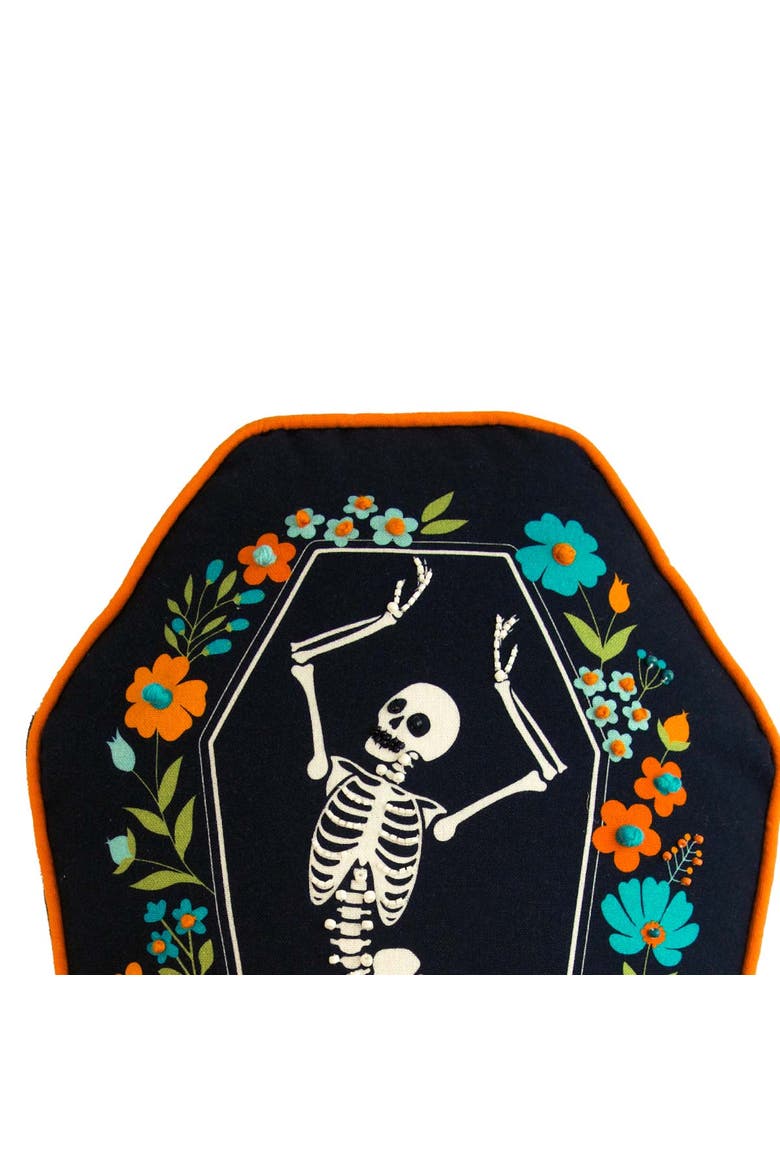 Dancing Halloween Skeleton Floral Flowers 100% Cotton Accent Pillow 12.5" x 18", Alternate, color, Black