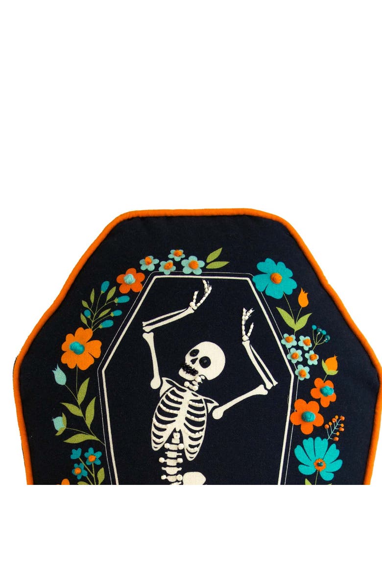 C&F Home Dancing Halloween Skeleton Floral Flowers 100% Cotton Accent Pillow 12.5" x 18", Alternate, color, Black