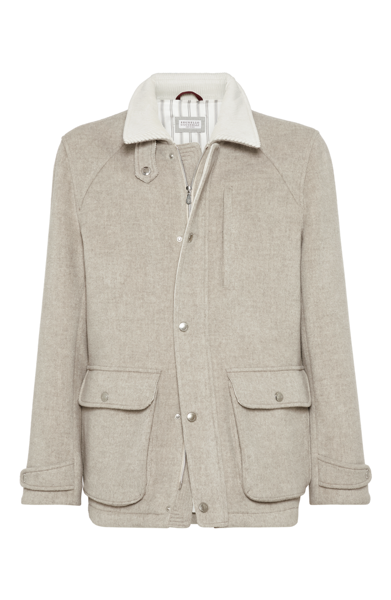 Brunello Cucinelli Virgin wool and cashmere double cloth field jacket with corduroy insert, Main, color, 