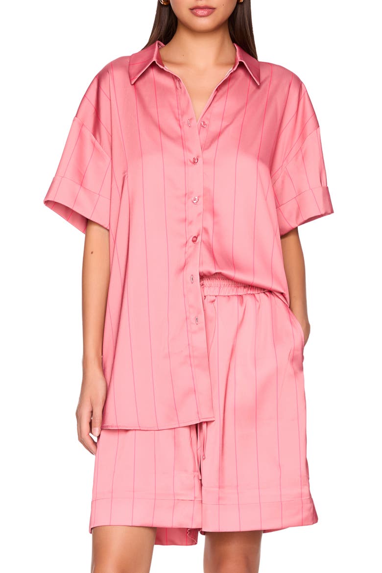Oversize Stripe Button-Up Shirt, Main, color, ROSA