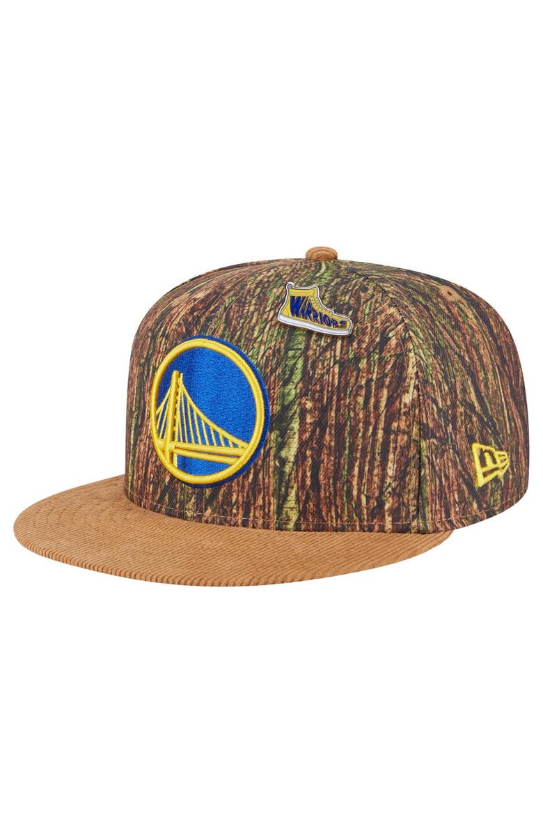New Era Men's New Era Camo Golden State Warriors Victory Grove Forest Sneaker Pin 9FIFTY Snapback Hat, Main, color,