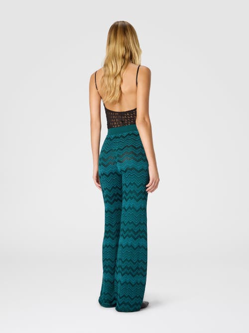 Missoni Straight Long Pants In Chevron Pattern In Green