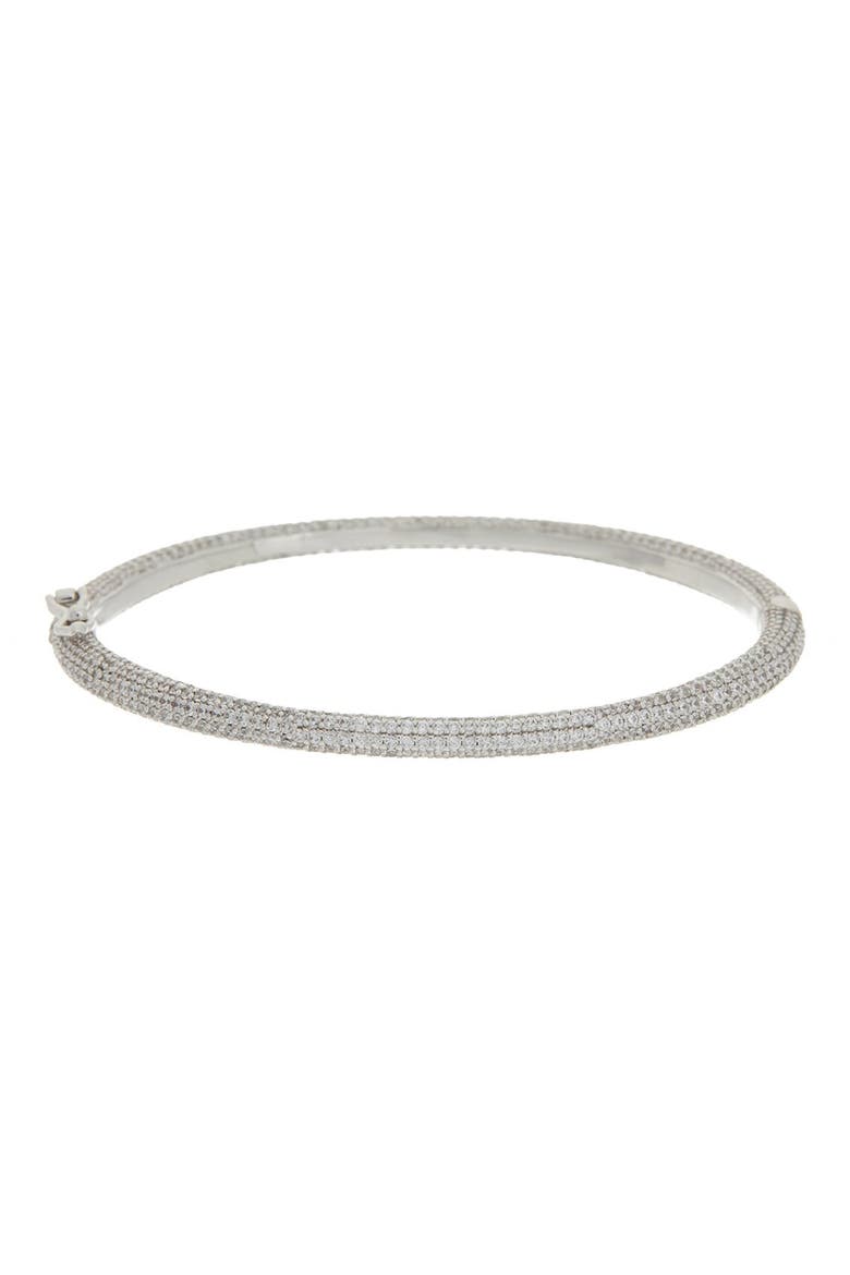 Pavé Cubic Zirconia Hinged Bangle, Main, color, SILVER/ WHITE 1072