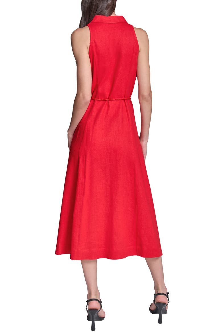 Rope Belt Linen Shirt Dress, Alternate, color, TOMATO