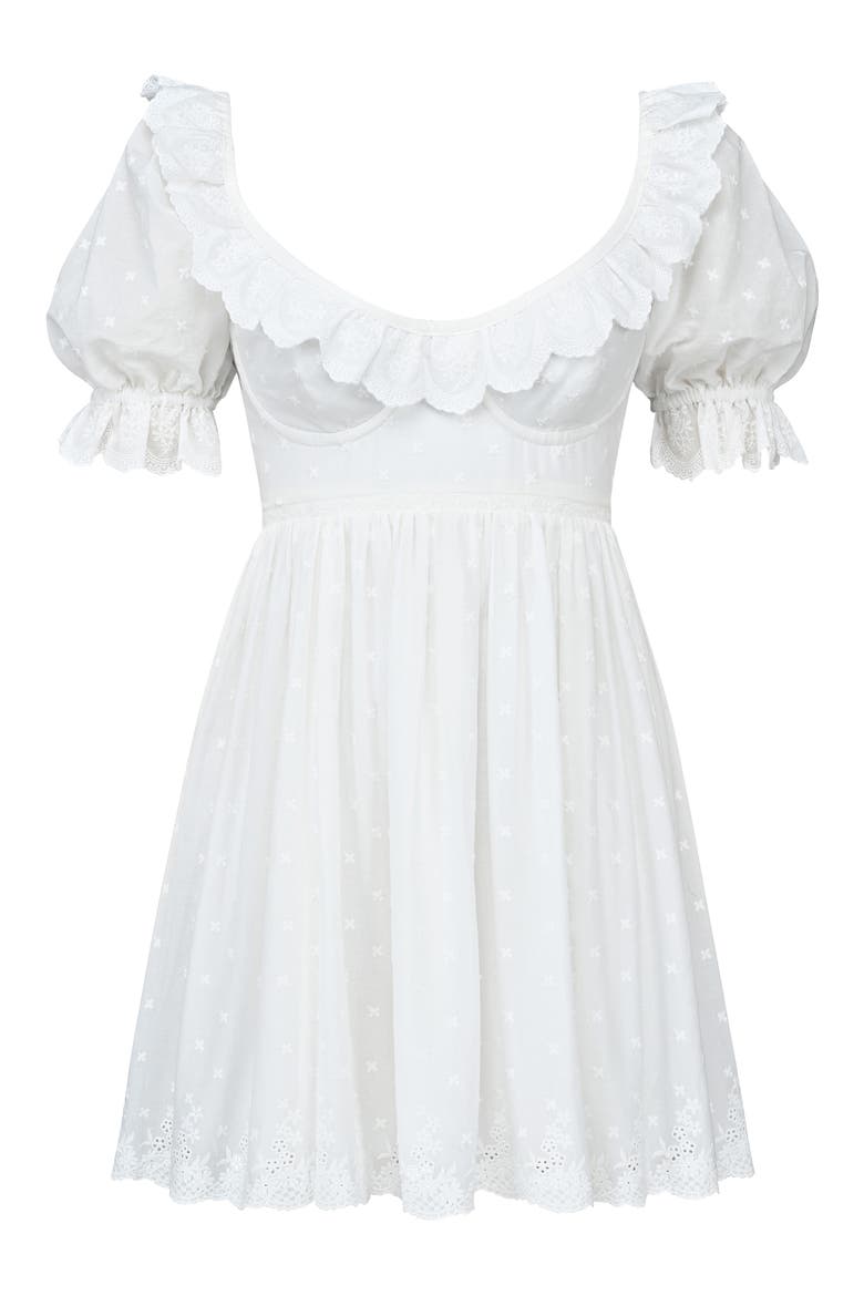 Maisie Broderie Anglaise Cotton Babydoll Minidress, Alternate, color, WHITE