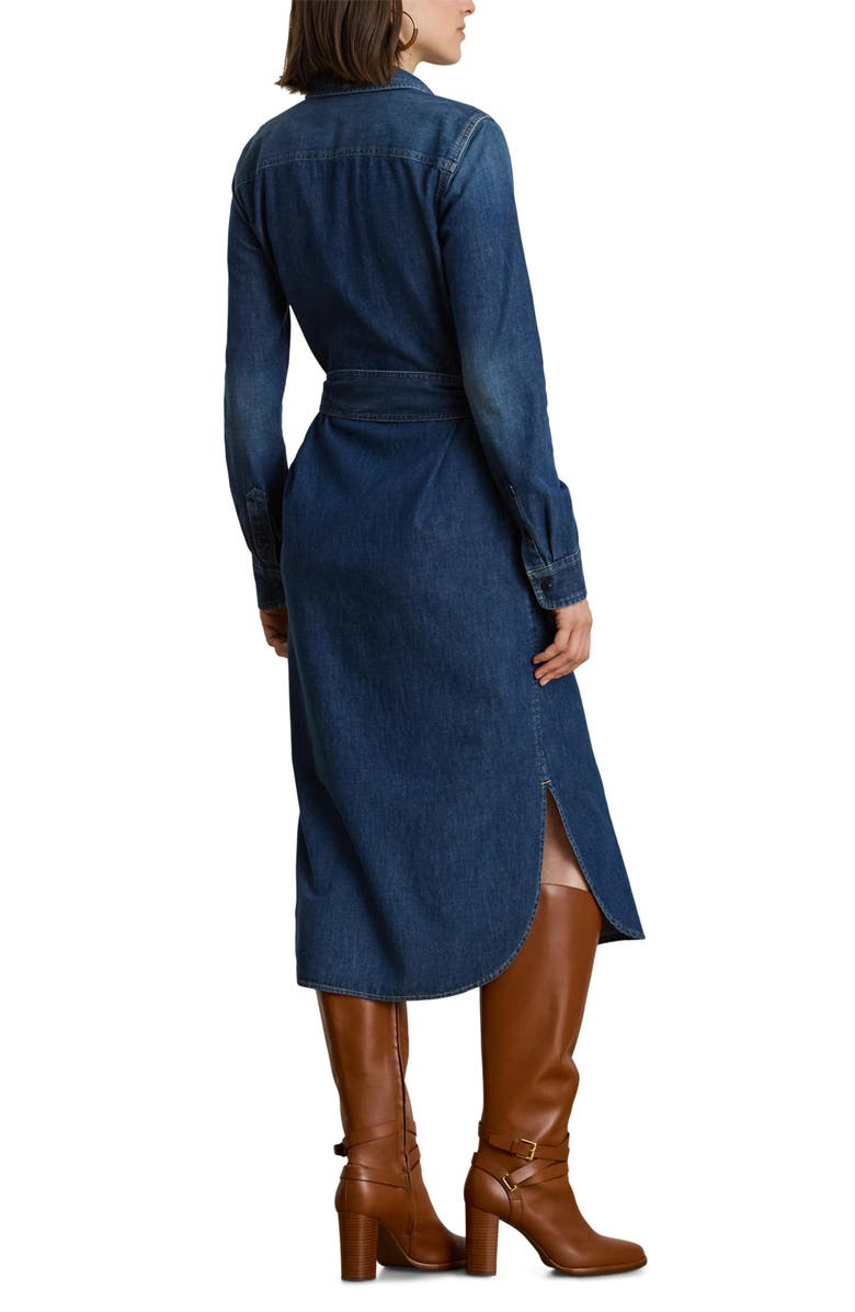 Lauren Ralph Lauren Horsebit Belted Long Sleeve Denim Shirtdress, Alternate, color, Atecco Wash