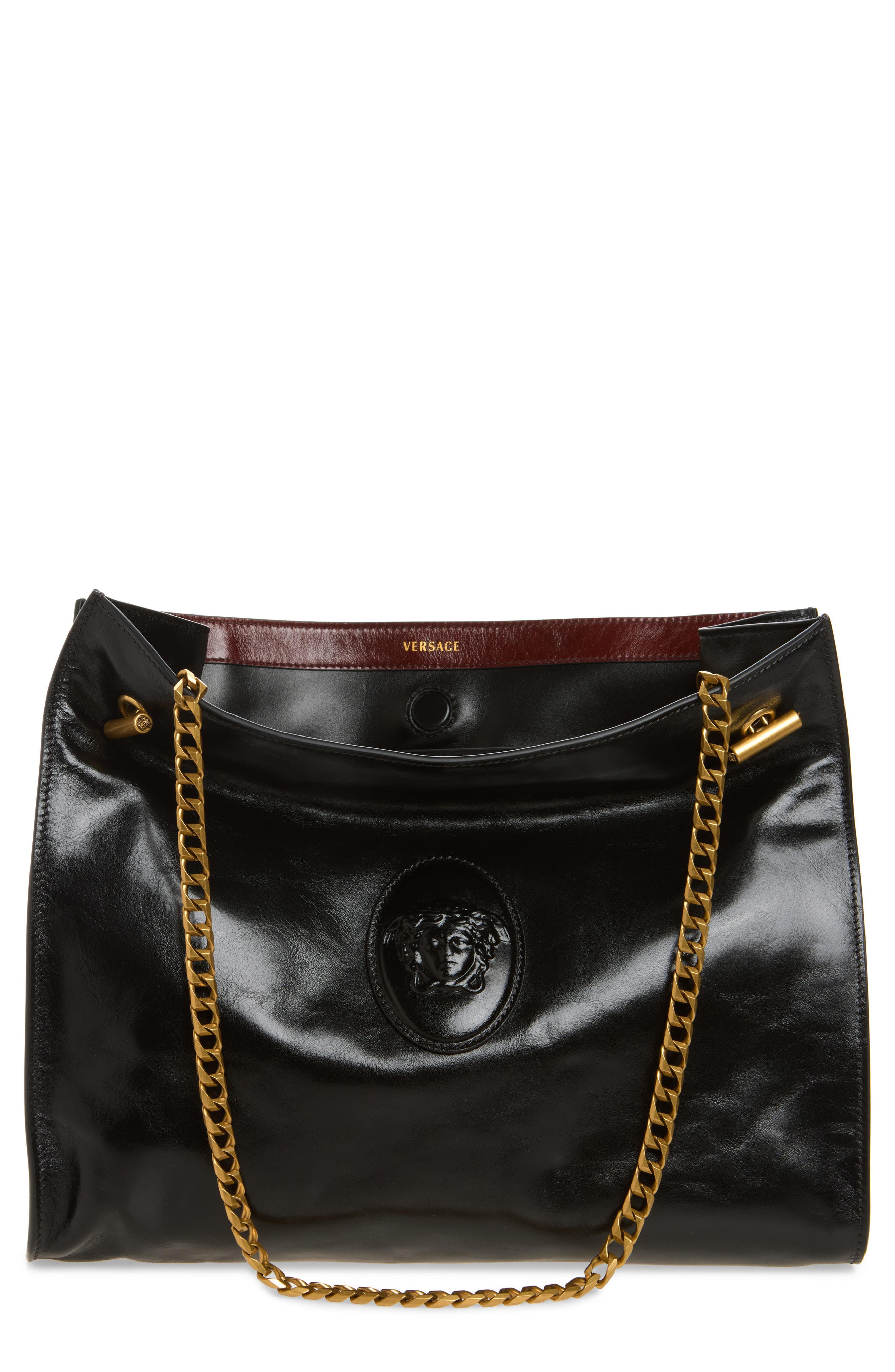 Medium Cabine Leather Shoulder Bag, Main, color, BLACK GOLD