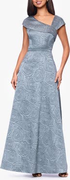Xscape Evenings Floral Brocade Asymmetric Neck Gown