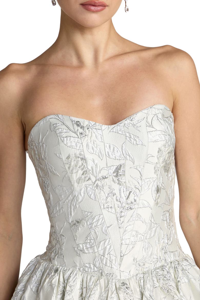 Brocade Strapless Dropwaist Midi Dress, Alternate, color, Ivory