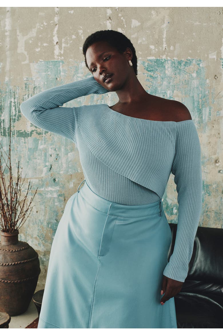 Ribbed Off The Shoulder Sweater (plus), Alternate, color, CAMEO BLUE