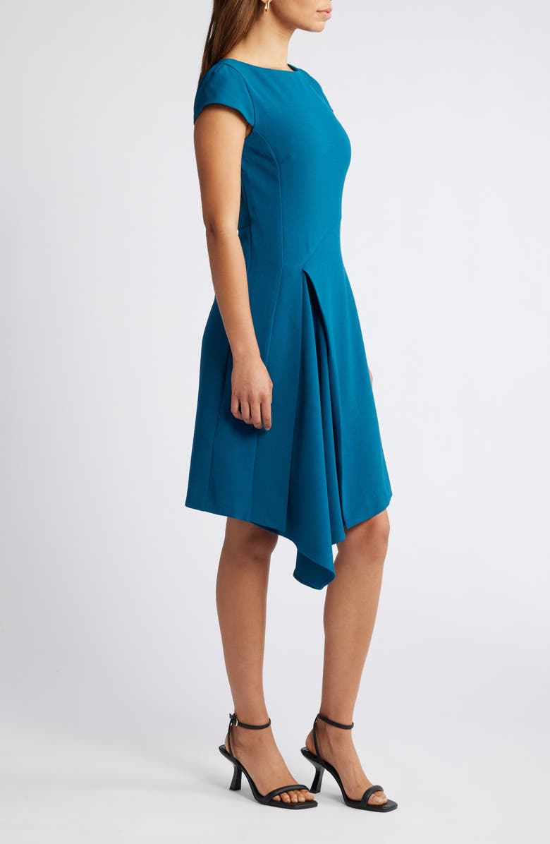 Vince Camuto Ruffle Detail Signature Stretch Crepe Dress, Alternate, color, Peacock