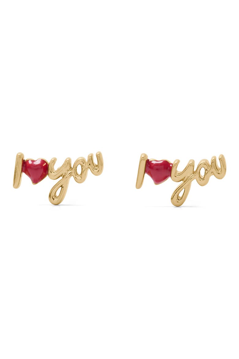 i love you stud earrings, Main, color, GOLD