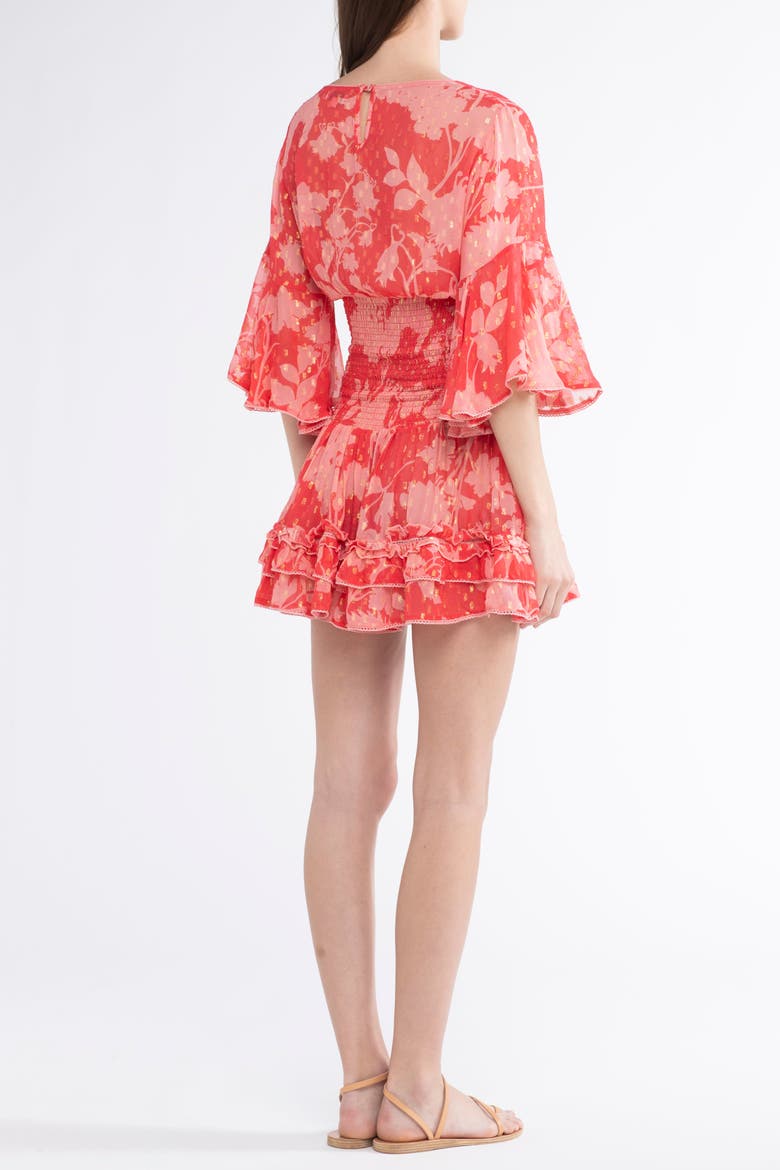 Jenina Cover-Up Flower Mini Dress, Alternate, color, Red