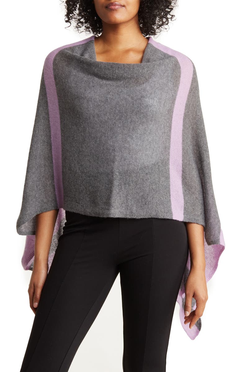 Portolano Striped Cowl Neck Poncho, Main, color, Medium Grey/ Orchid