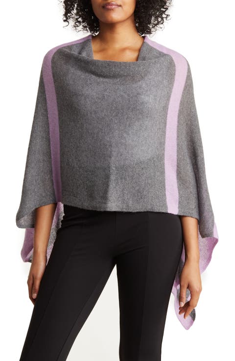 Striped Cowl Neck Poncho