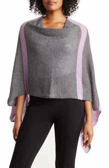 Striped Cowl Neck Poncho