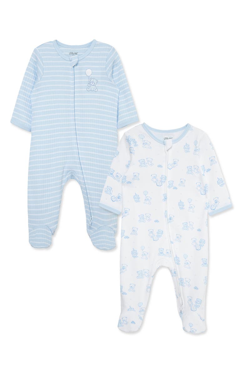 Little Me Bears Assorted 2-Pack Organic Cotton Footies, Main, color, Blue