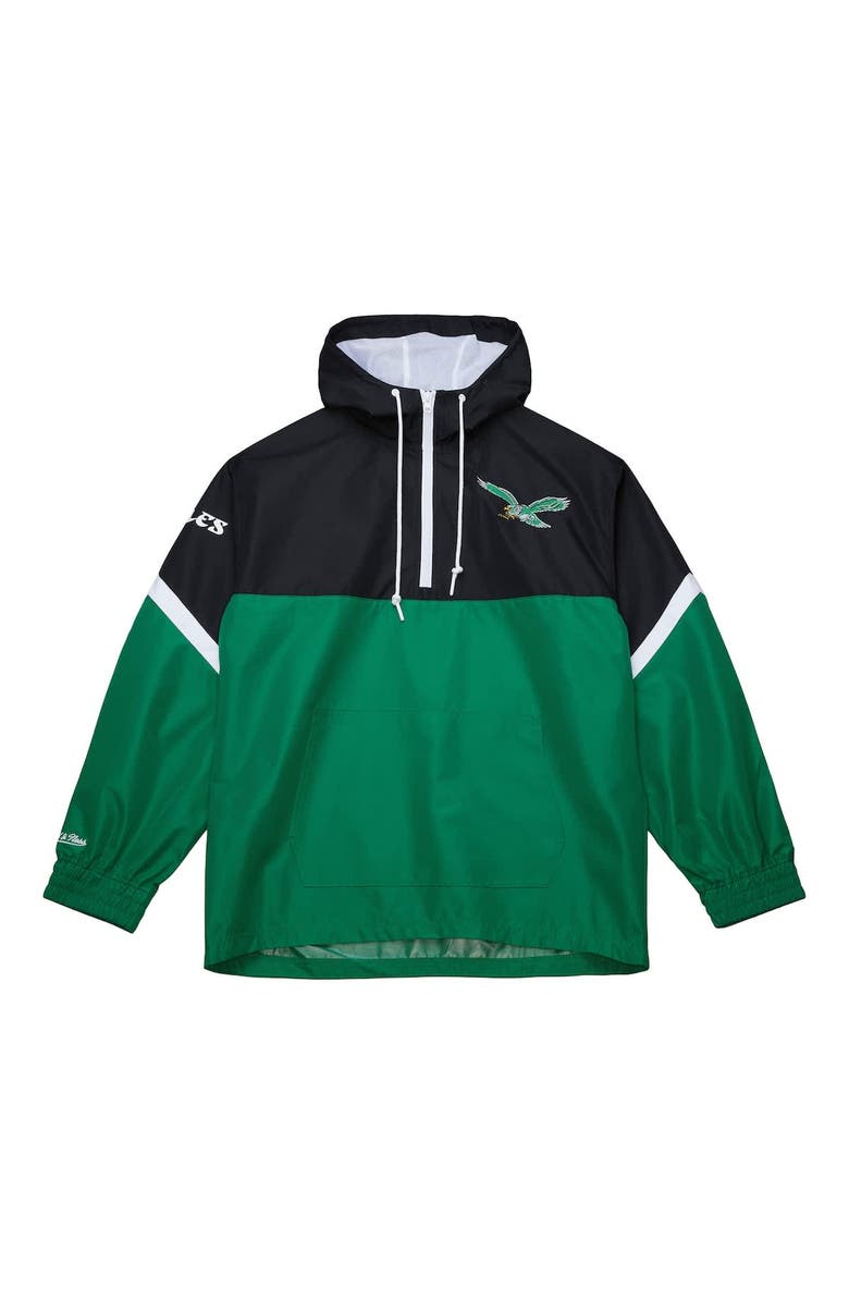 Mitchell & Ness Men's Mitchell & Ness Black/Green Philadelphia Eagles Tie Breaker Vintage Logo Lightweight Anorak Half-Zip Windbreaker, Alternate, color, Black