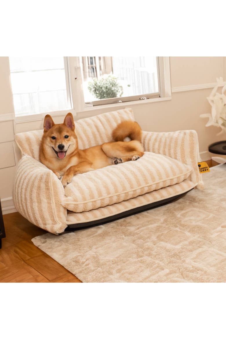 Striped Faux Lambswool Double Layer Pet Sofa Bed, Alternate, color, Beige