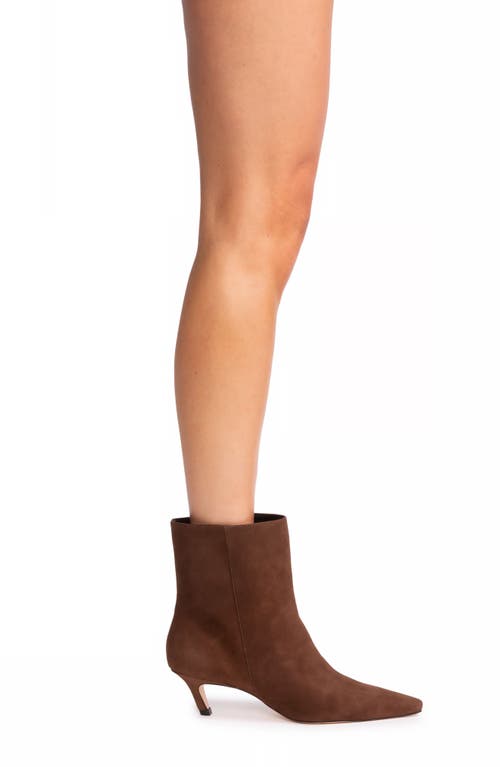 Black Suede Studio Avenue 50 Pointed Toe Kitten Heel Bootie In Brown Kid Suede