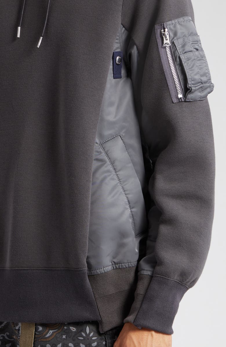 Sacai Sponge Mixed Media Hoodie, Alternate, color, C/ Grayxc/ Gray