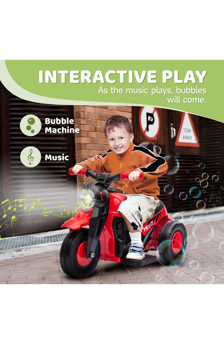 Qaba 6V 3-Wheeled Kids Ride on Motorcycle with Lights, Music, Alternate, color, Red