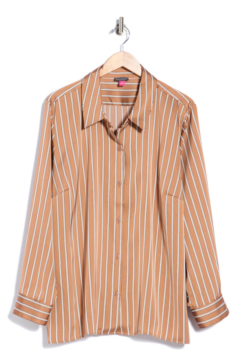 Striped Button Front Shirt, Main, color, FRENCH ROAST STRIPE