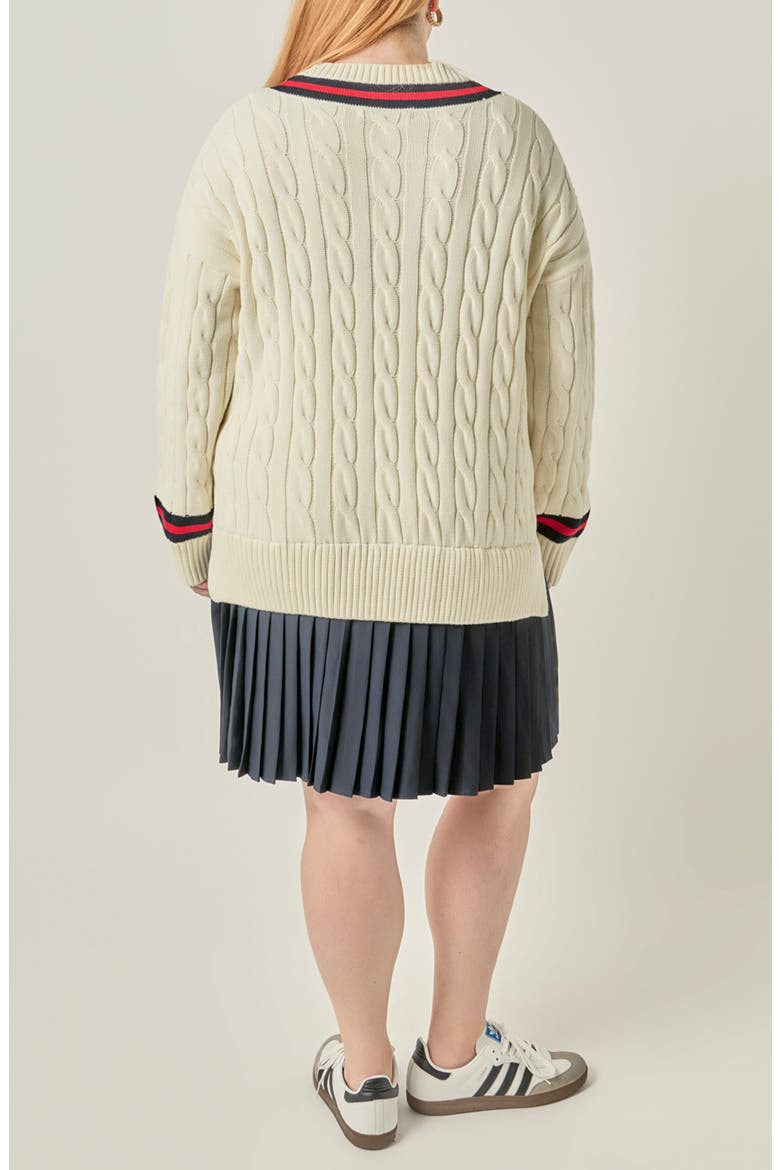 Cable Knit Pleated Sweater Dress, Alternate, color, IVORY MULTI